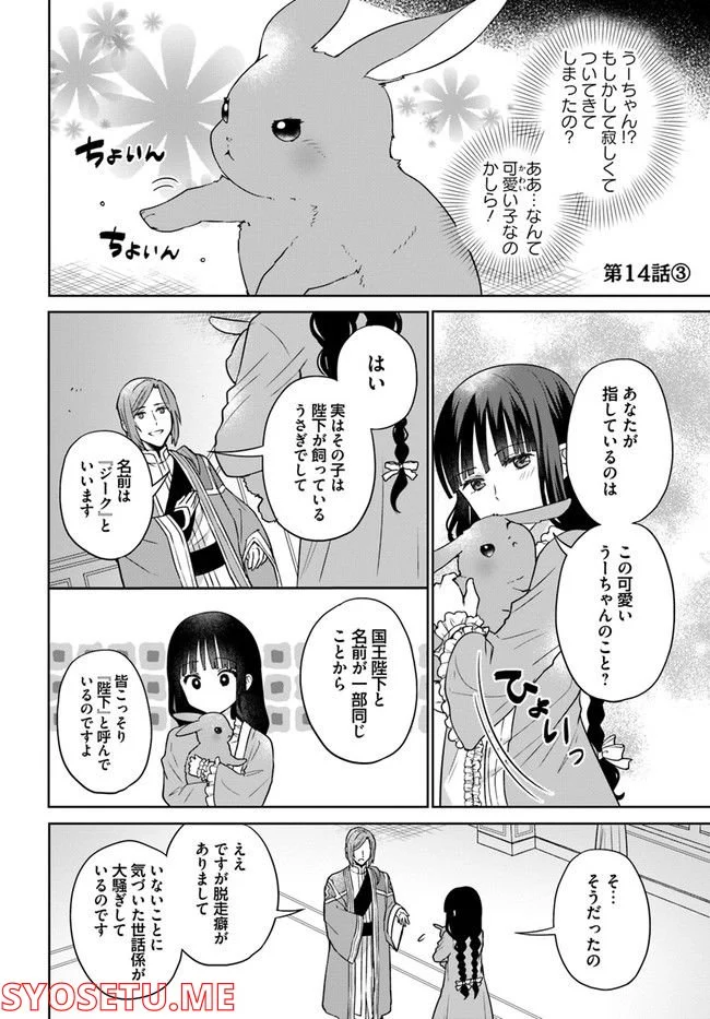 お飾り王妃になったので、こっそり働きに出ることにしました ～うさぎがいるので独り寝も寂しくありません！～ - 第14.3話 - Page 1